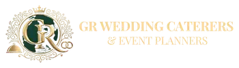 GR Wedding Caterers & Event Planners premium catering logo in gold and green design