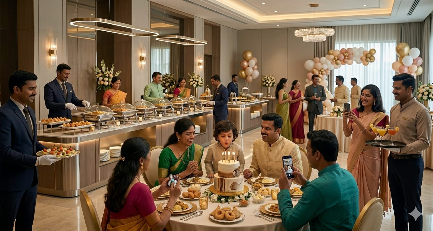 Luxury birthday and family celebration catering setup by GR Grand Wedding Caters in Chennai